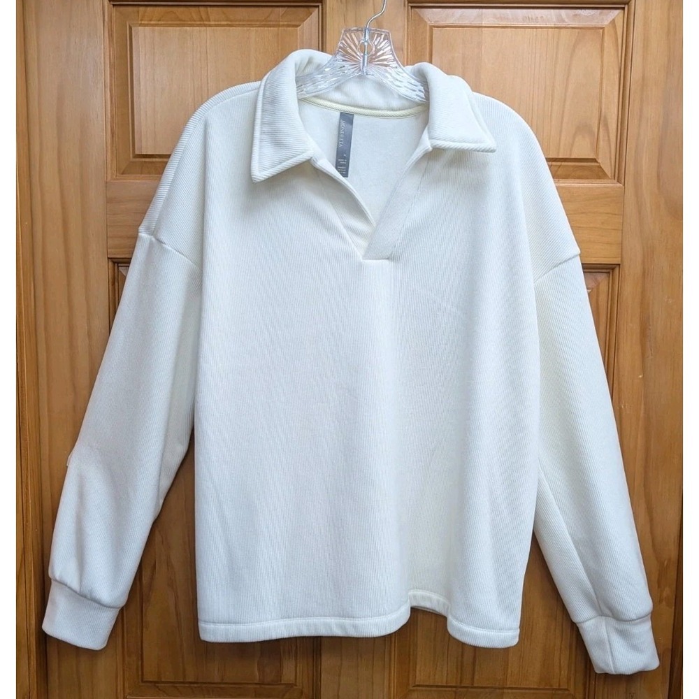 Mondetta Women's XL Ivory Soft Fleece Jacket Pullover Long Sleeves Top Collared